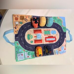 Montessori toy place set 5 vehicles, road mat, carry case